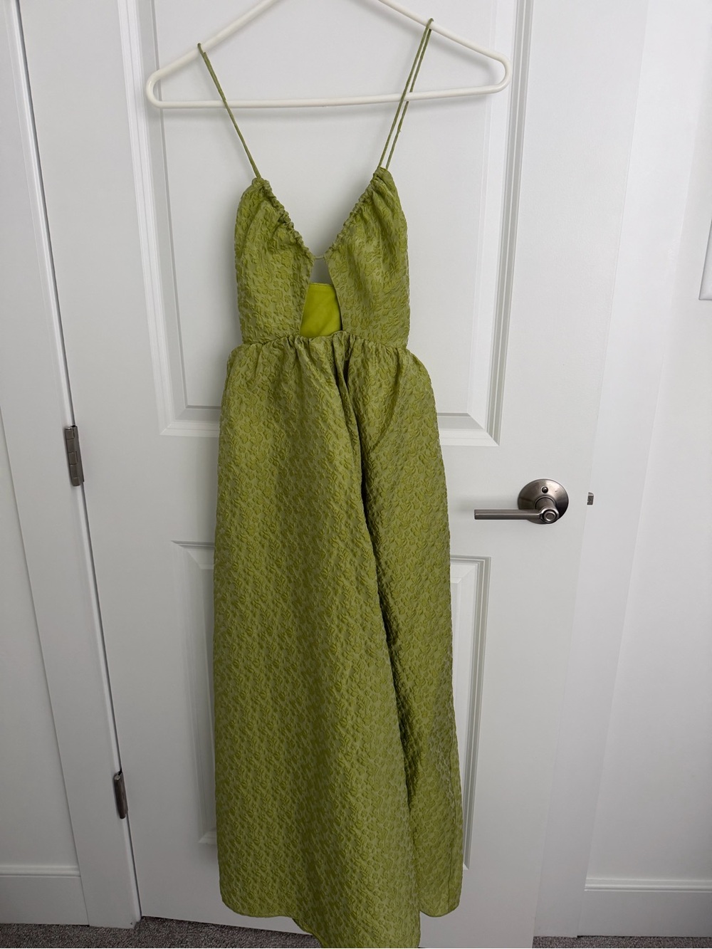 ASOS Olive Green Textured Midi Dress with Spaghetti Straps